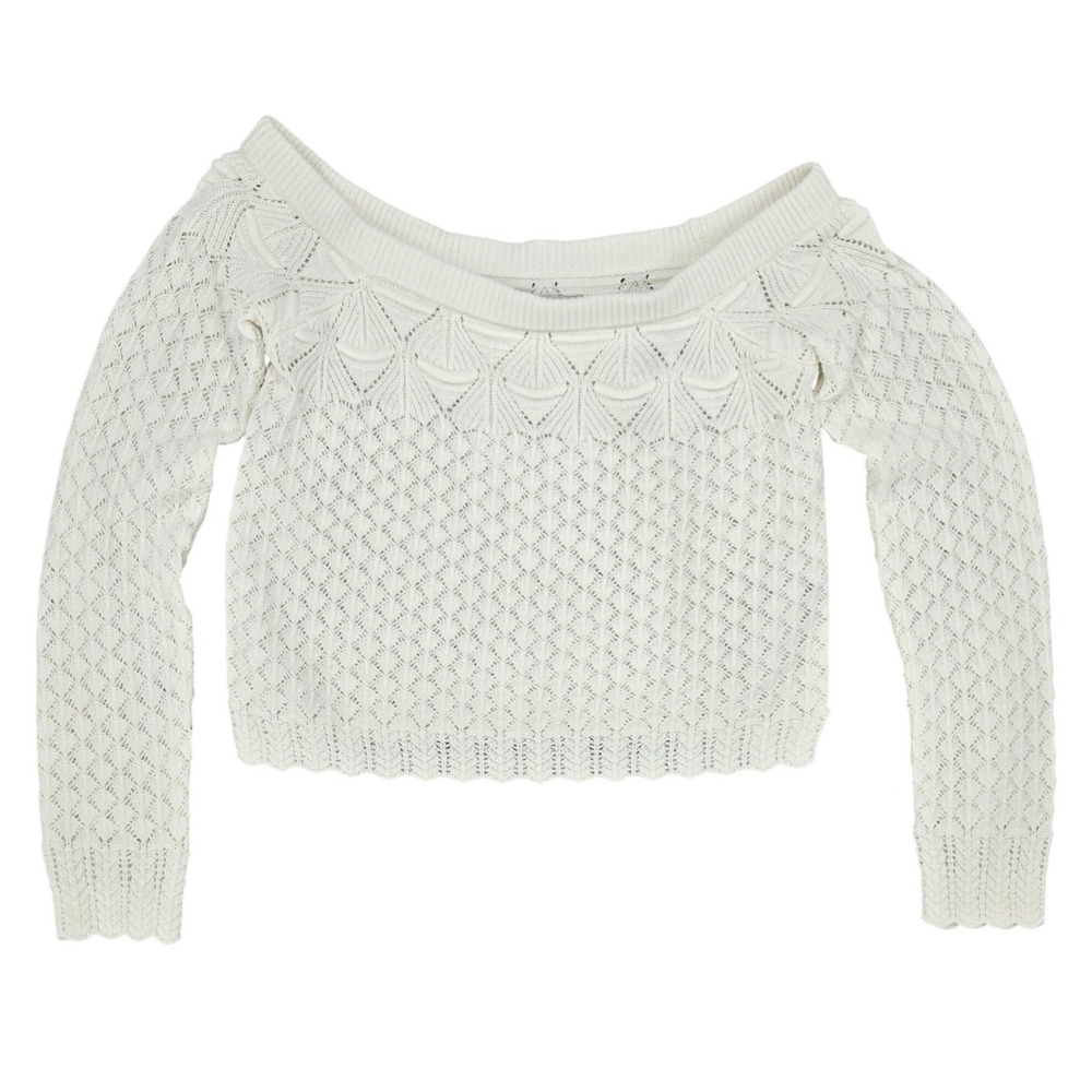 Hollister NEW MEDIUM‎ Cropped Pointelle Off Shoulder Sweater Womens Boho White